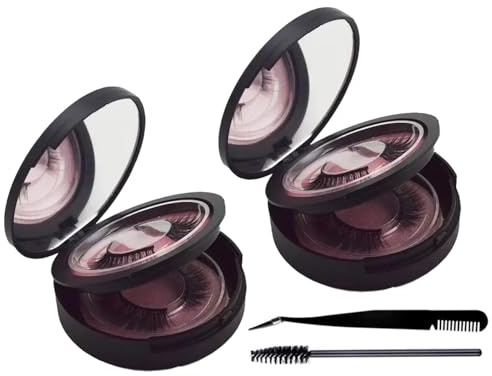 2 PCS Eyelash Storage Case with Mirror – 2-Layer Circle Lash Box, Travel-Friendly Organizer with Lash Holder & Disposable Mascara Brushes (Black)