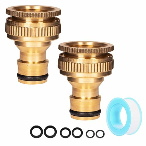 Brass Outside Tap Hose Connector 26mm and 19mm G 3/4 1/2 inch Outdoor Garden Hose Tap Connector, Brass Threaded Tap Connectors for Hose Pipe to Tap Adapter Hosepipe Fittings