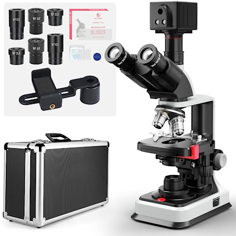 [Duale Stromversorgung] Vabiooth Lab Compound 5MP Kamera Trinokular Mikroskope 40X-2500X Vergrößerung mit kostenloser Software-Aufnahme von Bild, Aufnahme von Videos, Messen von Längen
