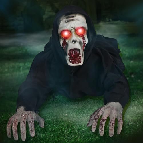Own1one Halloween Deko Outdoor, Halloween Kriechende Zombiesmit Geräusch und blinkenden Augen - Sound bewegungsmelder - Drinnen und Draußen 110cm