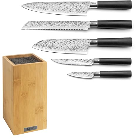 Richardson Sheffield Katana Bloc 5 couteaux de cuisine 13C, 26x15.5cm, Noir | Bloc 5 couteaux de cuisine, Acier Inoxydable 13 C, Finition Satinée, 26 x 15.5 cm, Noir