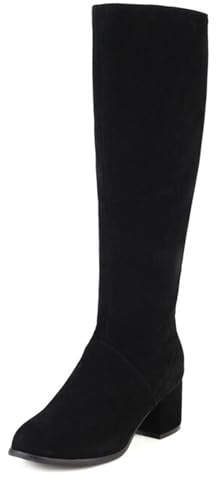 Gueploer Botas Largas De Gamuza para Mujeres, Botas De Caña Alta Redondas con Tacón De Bloque para Fiestas, Vida Diaria, Banquete,Negro,40 EU