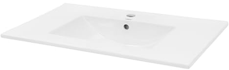 LuxeBath Waschbecken aus Keramik, Weiß, 810x465x175 mm, rechteckig, Einbauwaschbecken mit Hahnloch und Überlauf, Aufsatzwaschbecken Einbauwaschtisch Waschtisch Waschschale Waschplatz Handwaschbecken