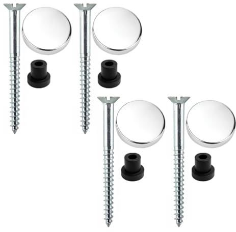 Mirror Screws 50mm Zinc with Rubber Washers – Pack of 4 with 13mm Polished Chrome Flat Caps, Waterproof & Rust-Proof