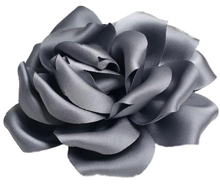 Baesics Blumen Brosche Rose Damen Anthrazit - Ansteckblume Stoff Haarclip | Aus Satin in Seiden-Optik, weich und federleicht, im Vintage Stil. Für Kleid, Mantel, Haar, Hochzeit und als Geschenk