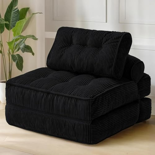 Sofá cama plegable, sillón cama convertible, sillón cama plegable portátil, sofá de piso para adultos con almohadas, sofá de piso cómodo para sala de estar, dormitorio Black