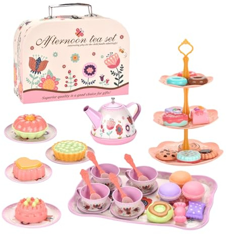 Tea Party Toys, Princess Tea Set, Flower Series Food Dessert Tray Teapot Carry Case, For Boys Girls Pretend Role Play Age 3