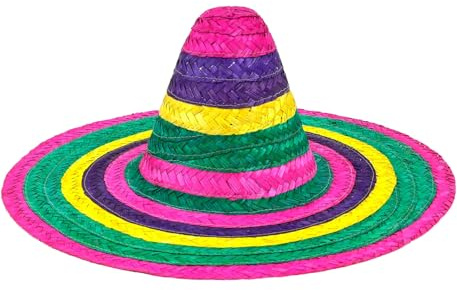 TrendandStylez Mexikanischer Sombrero Hut 50cm vers. Farben & Designs mit Bommeln & Bunt - Strohhut für Fiesta & Party - Mexiko Hut als Kostüm für Fasching, JGA & Mottoparty -