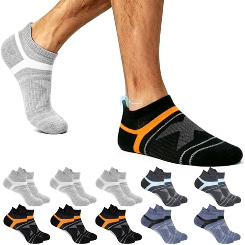 Lakpoau Calzini Sportivi Uomo Calze Running - 10 Paia Fantasmini Corti in Cotone e Traspiranti Anti Vesciche per Corsa, Lavoro, Tennis, Palestra, Taglie,43-46