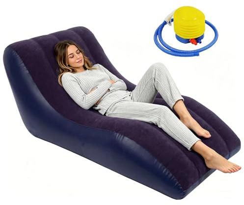YushengTai Divano gonfiabile – Divano floccato per esterni per campeggio, spiaggia e soggiorno, impermeabile e robusto, montaggio rapido con pompa, ideale per viaggi e giardino (blu)