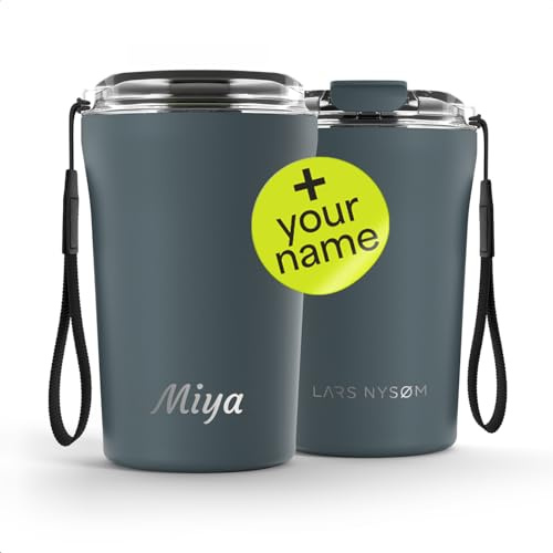 LARS NYSØM Vaso térmico para café para llevar personalizado 380 ml | Travel mug de acero inoxidable 0,38 ltiros con grabado | Vaso térmico antigoteo como regalo con nombre (Stone Blue, 380ml)