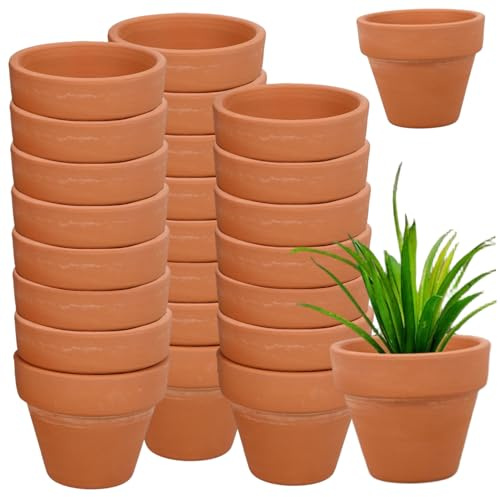 Ginwrek Lot de 24 petits pots de fleurs en terre cuite de 5,5 cm avec trou de drainage, mini fleur pour plantes grasses, herbes, semis – Pot classique en céramique rouge brique