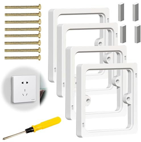 Single Socket Spacer Socket Surround, 4Pcs Back Box Extender, 10mm Stackable Square Spacer Frame Back Box Plate Light Switch Spacers for Light Switches Pattress Boxs Increased Installation Space