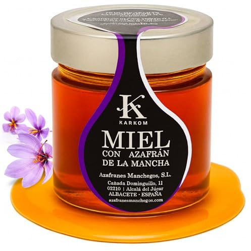 Miel Cruda de Azahar con Azafrán D.O.P La Mancha 250gr | Miel Pura de Abeja 100% Natural de Sabor Suave y Floral Sin Filtrar, Hecho en España, Honey Saludable Antioxidante para Comidas o Tomar Sola