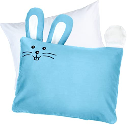 kinder Fluff Almohada y Funda para niños-Almohadas con Relleno Alternativo de plumón. Cojines Infantiles, Almohada de Viaje o Almohada Cervical para Cuna Bebe, Cuna Viaje, Camas Infantiles -Azul