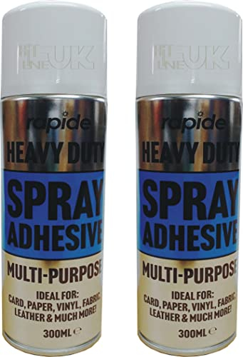 HitlineUK 2 x 300ml Spray Adhesive – Strong Fabric Glue Spray for Carpet, Foam, Upholstery, Craft, Card, Paper, Wood, Leather – Multi-Purpose Heavy Duty Contact Adhesive