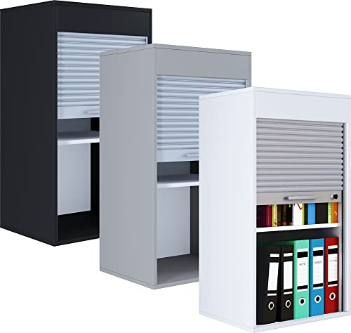 VCM Büroschrank | Aktenschrank mit Rollladen| Maße ca. H. 93 x B. 50 x T. 40 cm – Aktos L Weiß