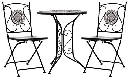 BULANED 3-TLG. Bistro-Set, Bistrotisch Mit 2 Stühlen, Gartenset Tisch Und Stühle, Balkontisch Klein, Bistroset, Mosaik Keramik Grau