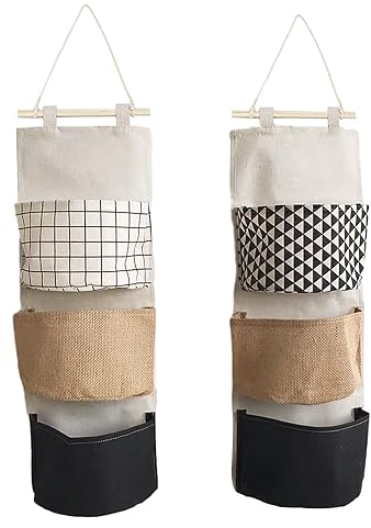 Bolsa de almacenamiento colgante de 2 piezas, bolsa de almacenamiento de gran capacidad, bolsas colgantes de almacenamiento de pared, bolsa de almacenamiento montada en la pared de 3 compartimentos.
