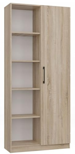 CDF Modernes Bücherregal Standregal mit 10 Ablagen, Hohes Büroregal Aktenregal teilgeschlossen mit Türen, 80 x 30 x 182 cm - Eiche Sonoma