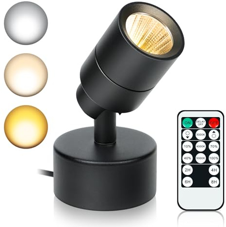 LED Spotlights Indoor, 5W Plants Uplighting with Remote Control Dimmable & Timer, Uplights Indoor Floor Spot Lights for Painting, Picture, Artwork, Accent Stick on Wall Light with 5.9 FT Plug Cord