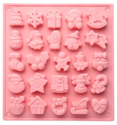 Navidad Molde de silicona para Galletas 25Pcs de cortadores de galletas de Navidad 3D pressables hombre de jengibre, árbol de Navidad, muñeco de nieve, Alce, santa claus