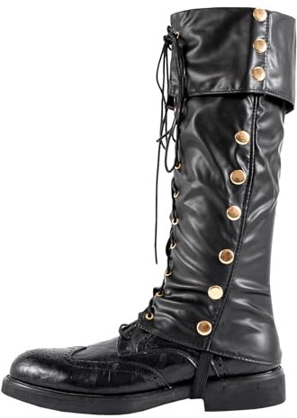 Piraten Kostüm Stiefelüberzüge, Steampunk Bein Stiefelüberzieher, verstellbare Piraten Stiefelstulpen, Jedi mittelalterliche Stiefelüberzüge, Kunstleder Viking Renaissance Stiefelüberzüge (Schwarz)
