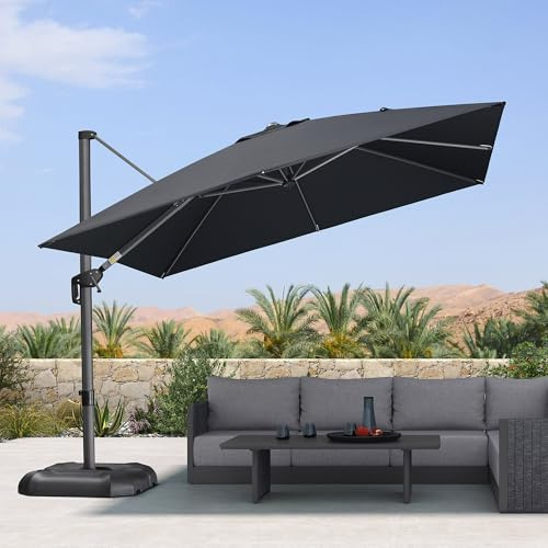 PURPLE LEAF Parasol de Jardin Extérieur 3 x 3 m Noir Toile Anti-UV 240 g/m² | Structure en aluminium, Robuste et durable, Anti-UV, Rotation à 360°, 5 niveaux d’inclinaison, Toile durable, Parasol déporté