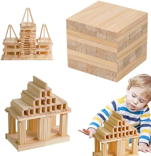 FeiOne 60 Stück Holzklötzchen zum Basteln, Holzklötze 110x22x8mm Kiefer, Holzleisten Bastelholz Unbehandelt, Klötzchen DIY Modellbau Deko, Rechteckige Holzbausteine Natur