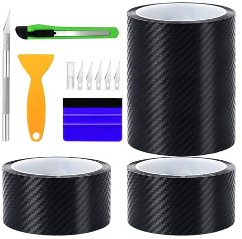 Carbon Folie Auto, Auto Einstiegsleisten Schutz(5x500cm+10×300cm), 3D Carbon Folie Selbstklebend, Kratzfeste Lackschutzfolie mit Abstreifer Tranchiermesser, Lackschutzfolien Schwarz