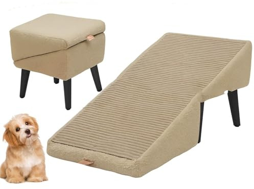 Hundtrappa for små hundar och katter, Hundramp for soffa och låg säng, Delad hundramp, Justerbar husdjursramp for små och medelstora hundar, Hopfällbar hundtrappa, Hundramper(Khaki)
