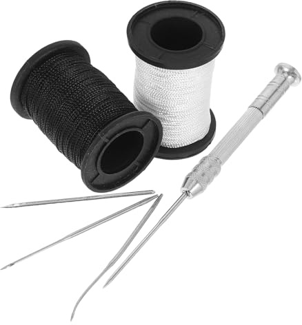 TIDTALEO Set di Aghi per Cucito a Mano in Lega di Alluminio Filo Nero e Bianco Punteruoli per Riparazioni di Borse Rilegatura e Quilting Kit 7 Pezzi per Artigianato e Cucito Manuale