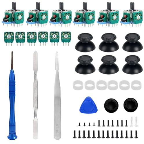 NIYATA Anti-Drift Joystick Replacement Kit for PS5 Controller, 6-Pack Analog Sticks with Repair Tools for Easy DIY Fix, Compatible with PlayStation 5