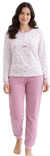Intimitaly Vanuè Pigiama Donna Cotone 100%, Lungo con Maglia Bottoni e Pantalone, Leggero e Traspirante, Primavera e Mezze Stagioni (IT, Testo, XXL, Regular, Regular, VS1029 VAR-2)