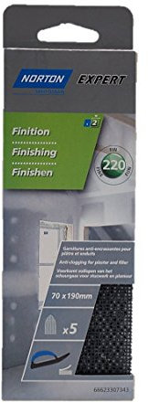 Norton Lot de 5 Garnitures plâtre 70 x 190 mm Grain 220