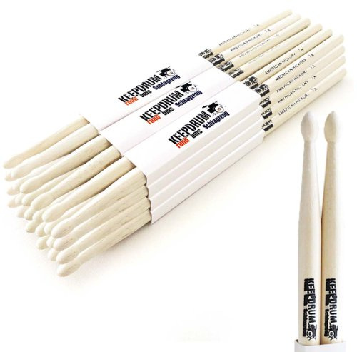 keepdrum 7A Hickory Drumsticks Schlagzeug-Stöcke Wood 12 Paar