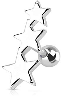 Paula & Fritz® Cartilage Piercing Straight Barbell Rings Tragus Sterne Edelstahl Chirurgenstahl 316L Silber schwarz gelbgold, roségold bunt
