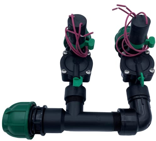 collettore irrigazione 2 zone 2 elettrovalvole 24v con portagomma compressione da 32 mm per impianti di irrigazione giardino giardini automatici