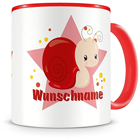 Samunshi® Kindertasse mit Namen Tasse Süße Schnecke Personalisierte Tasse mit Namen Kinder Kinderbecher personalisierter Text Namenstasse Kindergarten rot 300ml
