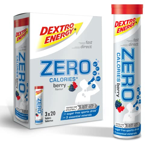 Dextro Energy - Elektrolyte ohne Zucker - Berry Flavour - 1141 mg Elektrolyte, 60 Brausetabletten für Alltag und Sport, Magnesium, Calium, Calcium, Chlorid, Natrium, zuckerfrei, 3er Pack