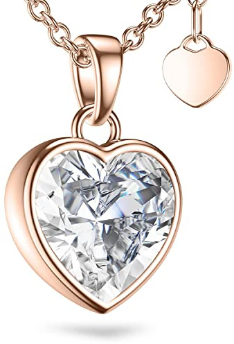 Amoonic Collier C?ur Femme Or Rose (Argent 925 plaqué or) Avec Pierre Zirconium Idee Cadeau de Noël Femme cadeaux Fille Maman Coffret bijoux Message Je t?aime pendentif Comme Diamant FF71VGRS.FR