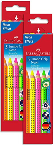 Faber-Castell 110994 - Buntstifte Jumbo Grip Neon, 5er Etui (2 Packungen, Buntstifte)