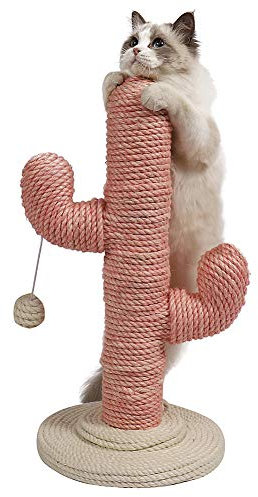 PJDDP Poste Rascador De Cactus con Cuerda De Sisal, Rascador De Garras De Gato para Gatos Y Gatitos, Juguetes Interactivos para Gatos, Poste Rascador De Sisal De Felpa, Muebles para Mascotas,Rosado,S