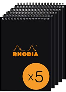 RHODIA 165019Cpack - Bloc-Notes à Spirale (Reliure Intégrale) Noir - A5 - Ligné - 80 Feuilles Détachables - Papier Clairefontaine Blanc 80 g/m² - Couverture en Carte Enduite - Paquet de 5 blocs