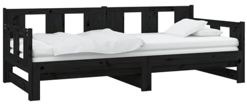 vidaXL Tagesbett Ausziehbar Sofa Gästebett Sofabett Bett Bettsofa Schlafsofa Holzbett Ausziehbett Bettgestell Schwarz Massivholz Kiefer 2X(80x200) cm