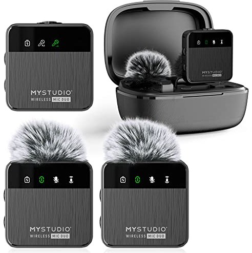 MyStudio Wireless MIC Duo • Mikrofon-Set mit Zwei Lavalier-Ansteckmikrofonen • Schnurlos • Für Zwei Anwender gleichzeitig • Kompatibel mit Smartphones und Kameras • Schutzcase als Ladestation