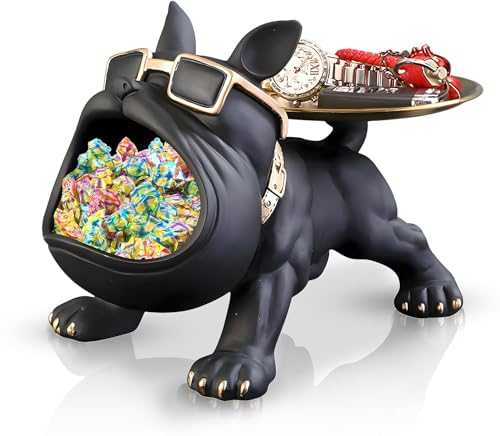 OKESYO Französische Bulldogge Skulptur und Tablett Deko - Moderne Hund Dekoration für Wohnzimmer und Büro - Geschenk für Frauen, Männer, Mama