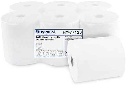 Hypafol Handtuchrolle | 1-lagig, 6 Rollen, 20 cm x 180 Meter, Ø19 cm | Papierhandtuchrolle aus Zellstoff | Ohne Perforation- für eine saubere und komfortable Handtrocknung