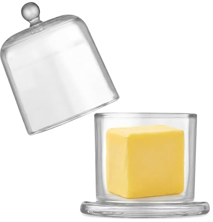HOMSFOU Glass Butter Dish with Lid, Small Butter Container with Covered Design for Countertop, Mini Butter Keeper Tray for Jelly, Jam, Candy - Clear Glass Butter Holder for Kitchen Counter
