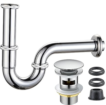 Juego de sifón universal con desagüe para lavabo con rebosadero, desagüe para lavabo y lavabo, tubo de desagüe, válvula desplegable cromada (A+B)